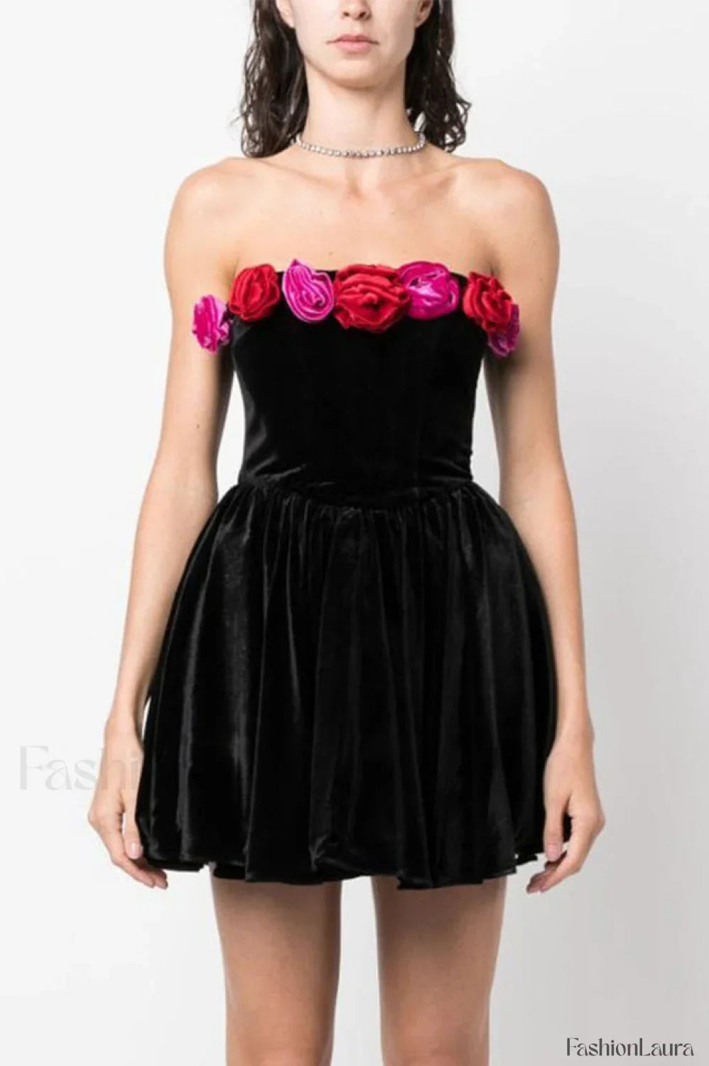 Macrouli Floral Velvet Charming Off Shoulder Mini Dress