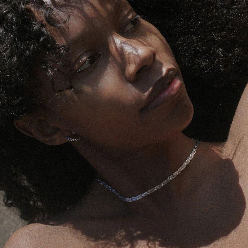 Braided Silver Wheat Chain Choker Necklace One Size /