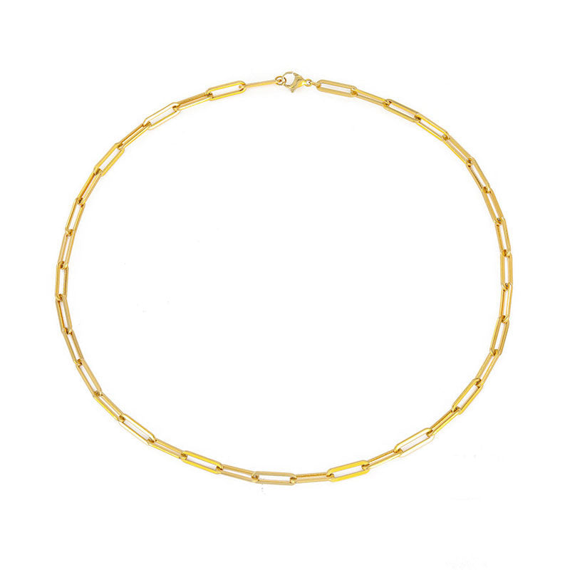Gold Large Paperclip Chain Link Necklace Modern Style