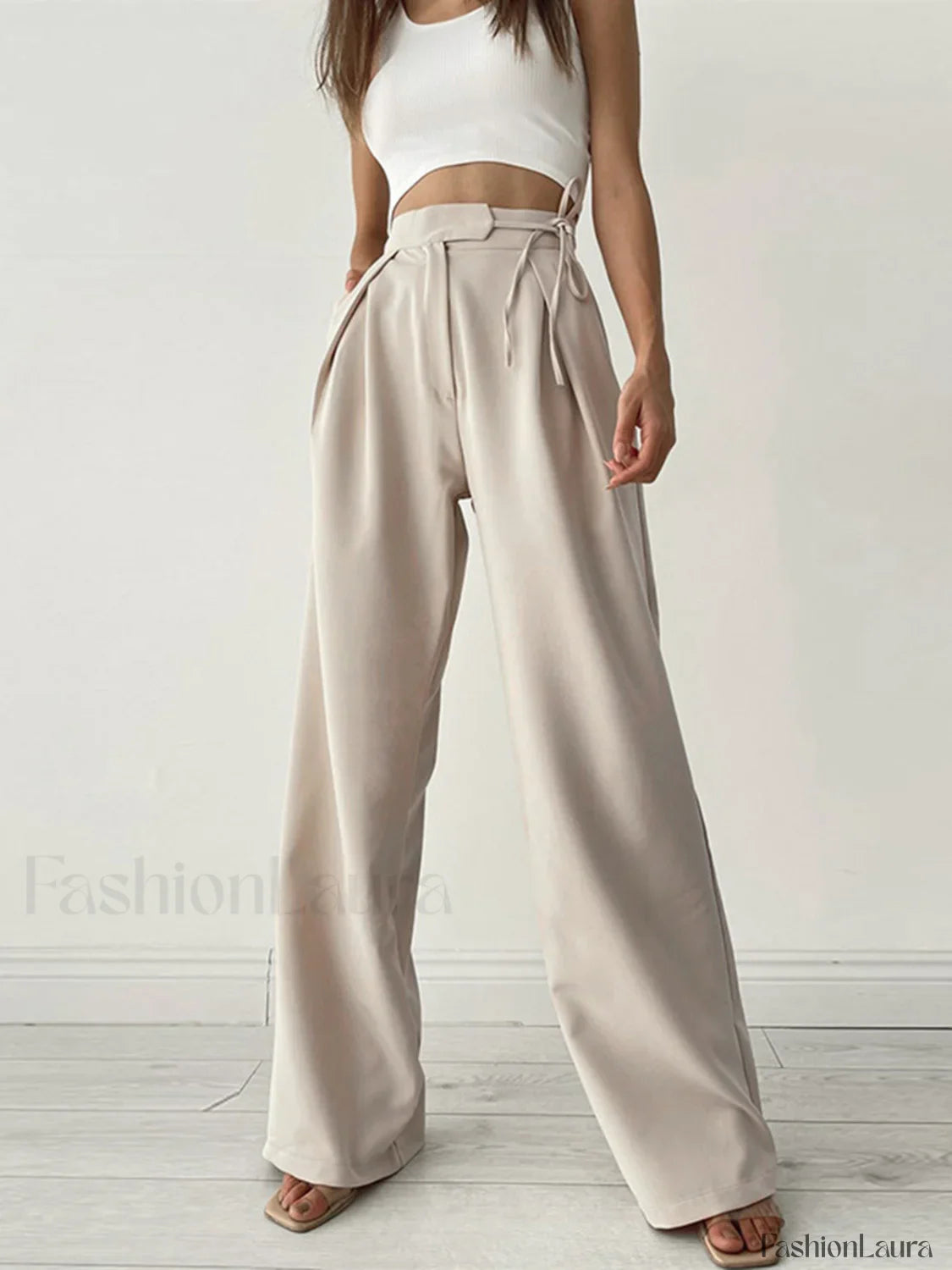 Palazzo Tied Wide Leg Dress Pants Apricot / XS Pants