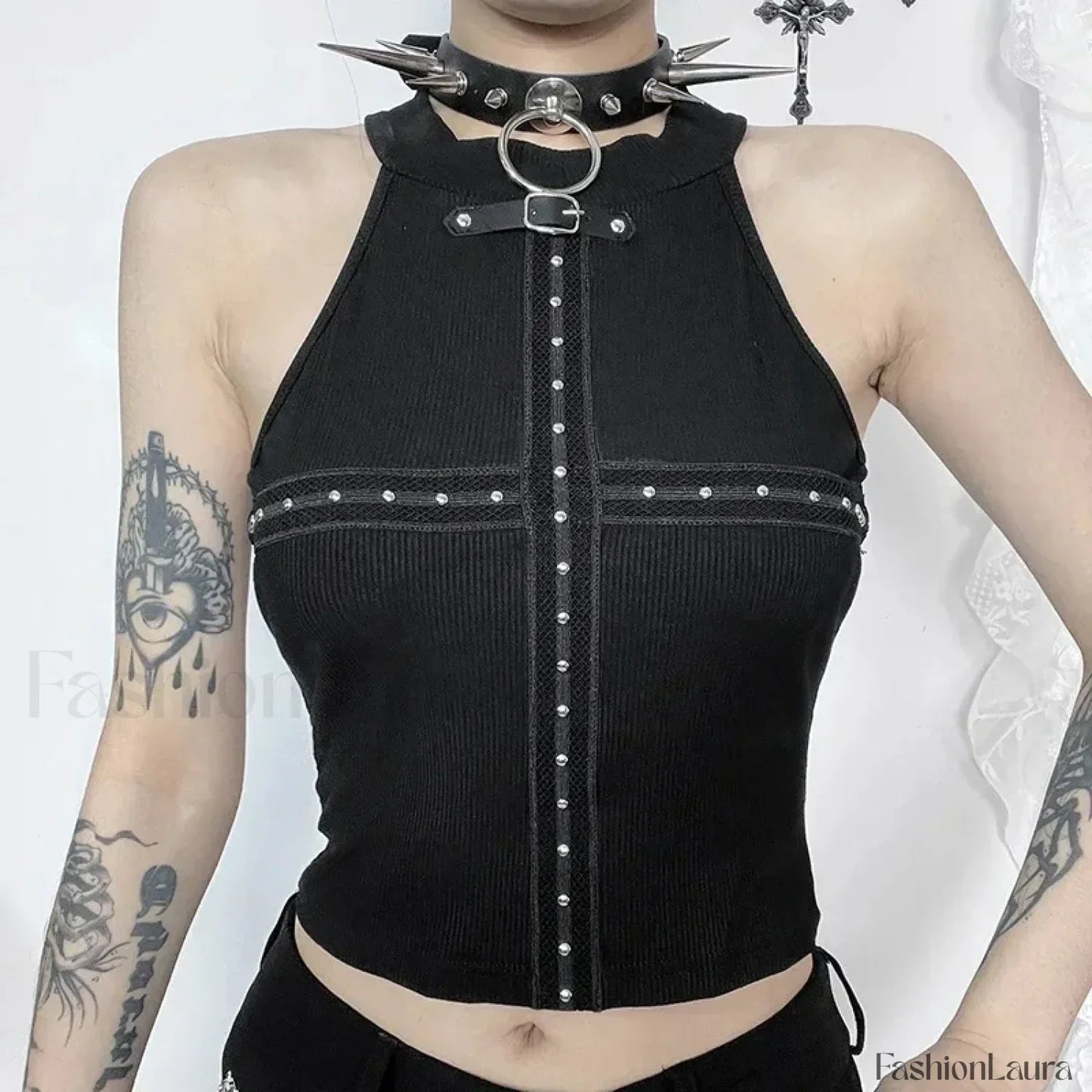 Punk Streetwear Off Shoulder Crop Top Black / S