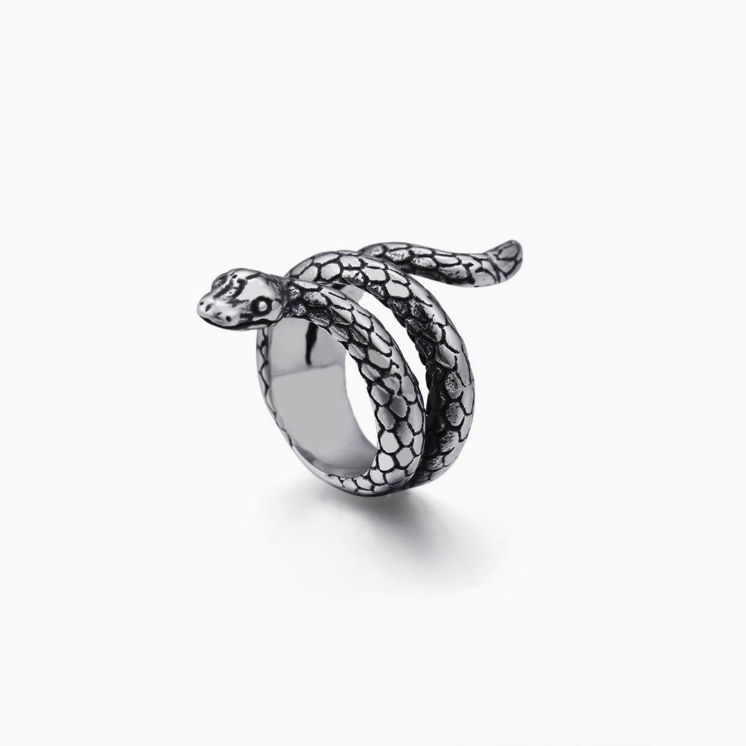 Snake Shaped Embossed Wrap Around Ring - Silver Punk Style One Size /