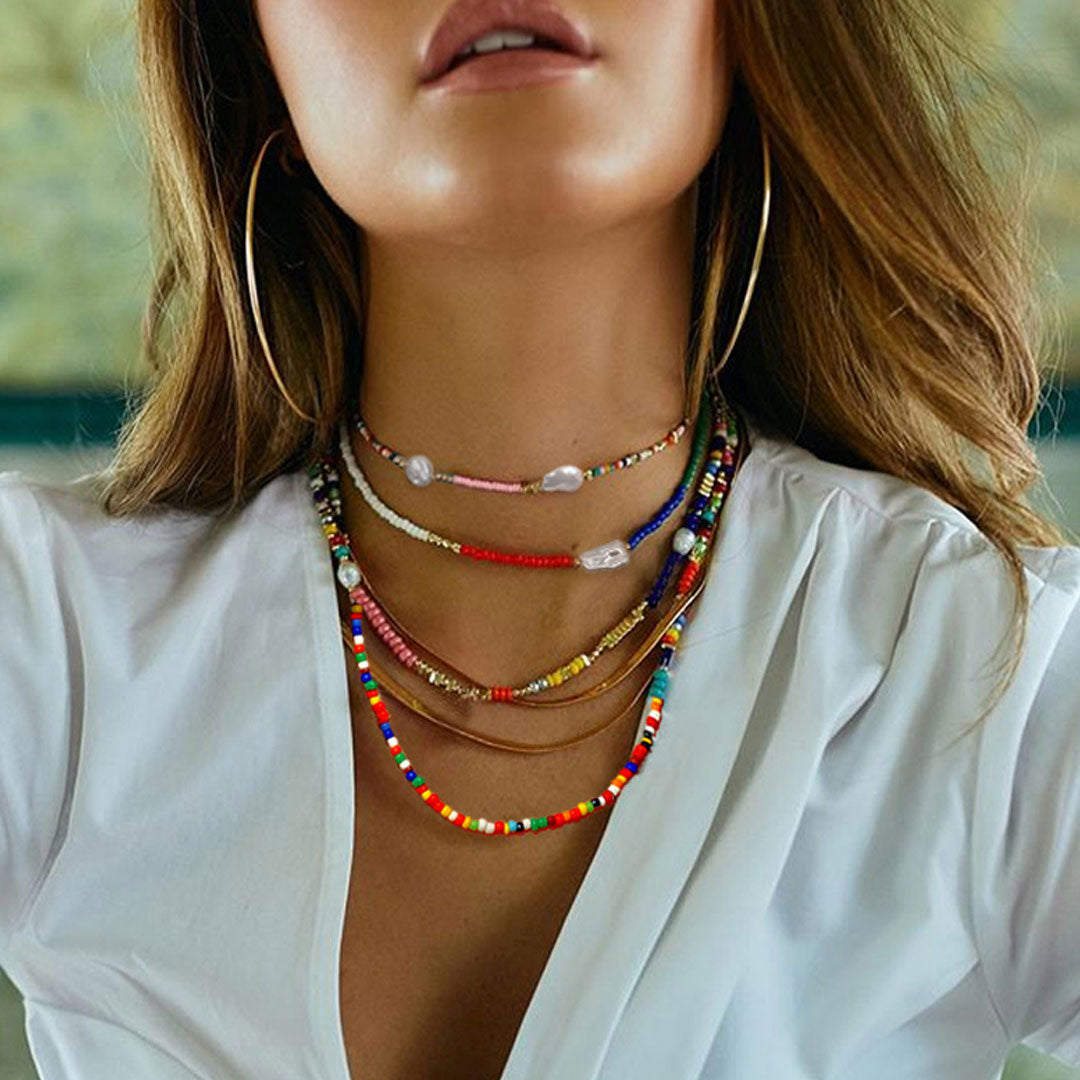 Multicolor Enamel Beaded Choker Necklace