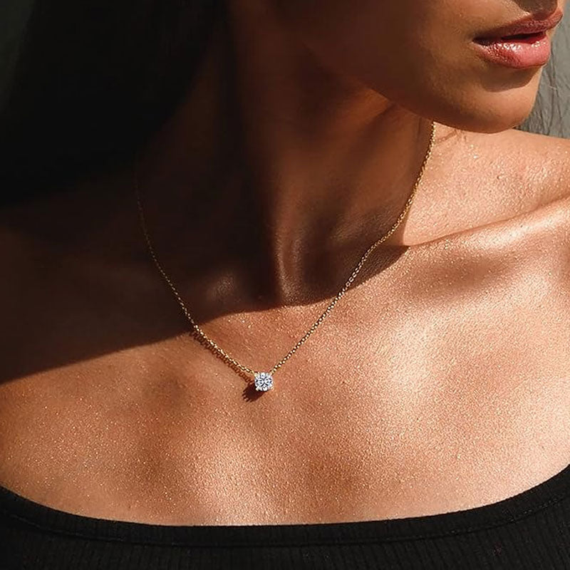 Rolo Chain Sterling Silver 1Ct Moissanite Solitaire Pendant Necklace