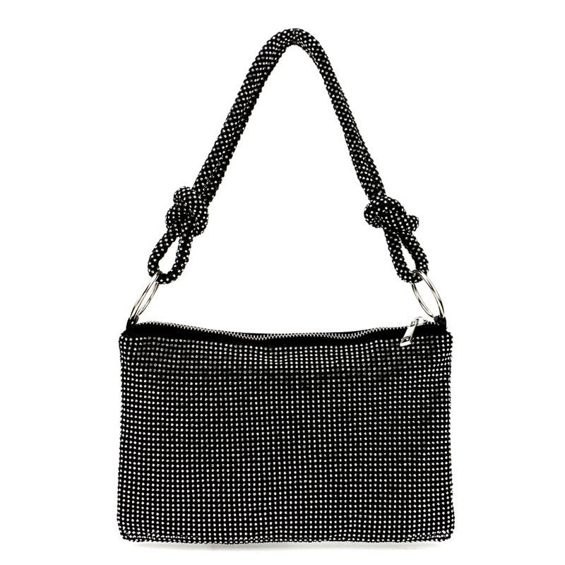 Crystal Knot Trim Shoulder Bag Black
