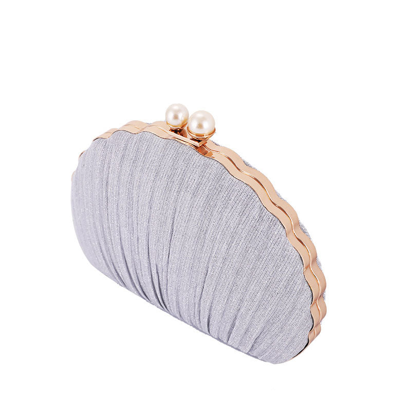 Scalloped Shell Pattern Ruched Silver Pear Clutch Bag