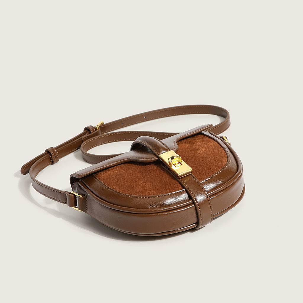Vintage Gold Buckled Saddle Bag - Coffee