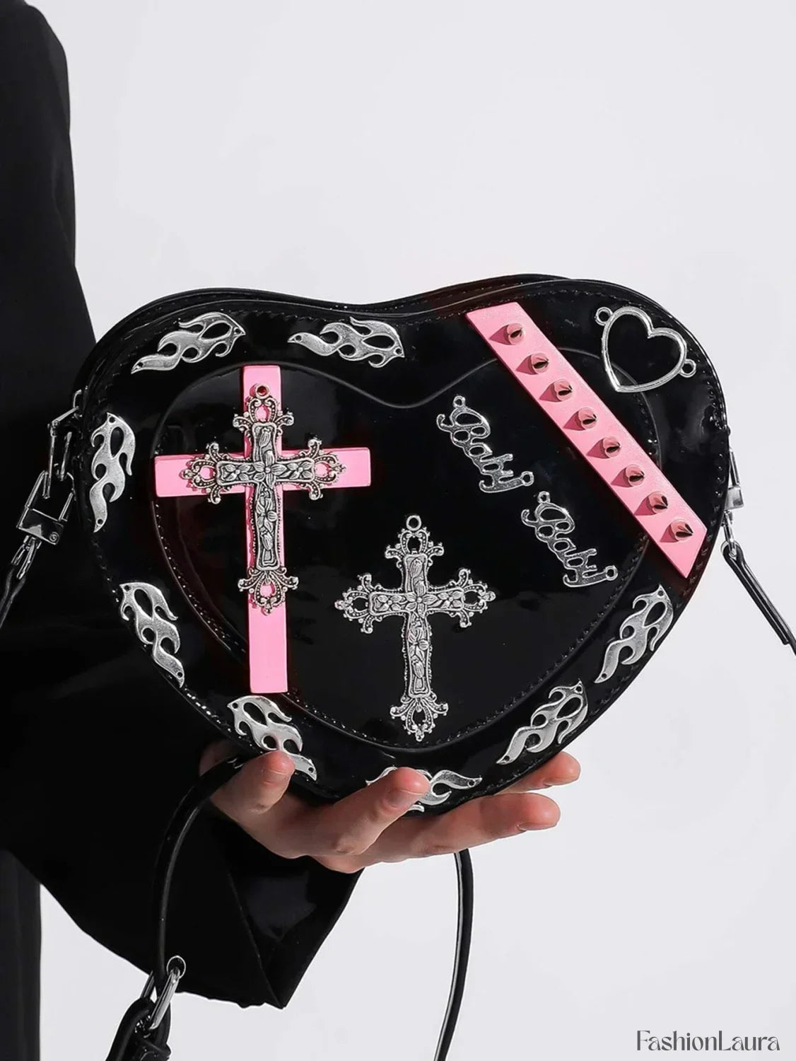 Y2K Cross Pattern Colorful Trendy Mini PU Punk Coffin Gothic Shape Bag Black