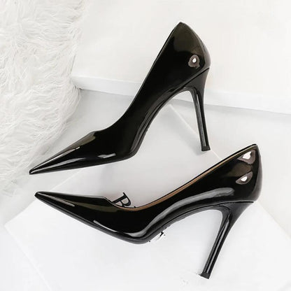 Patent Leather Woman Pumps With Pointed Toe High Heels For Office Wear Black / 34