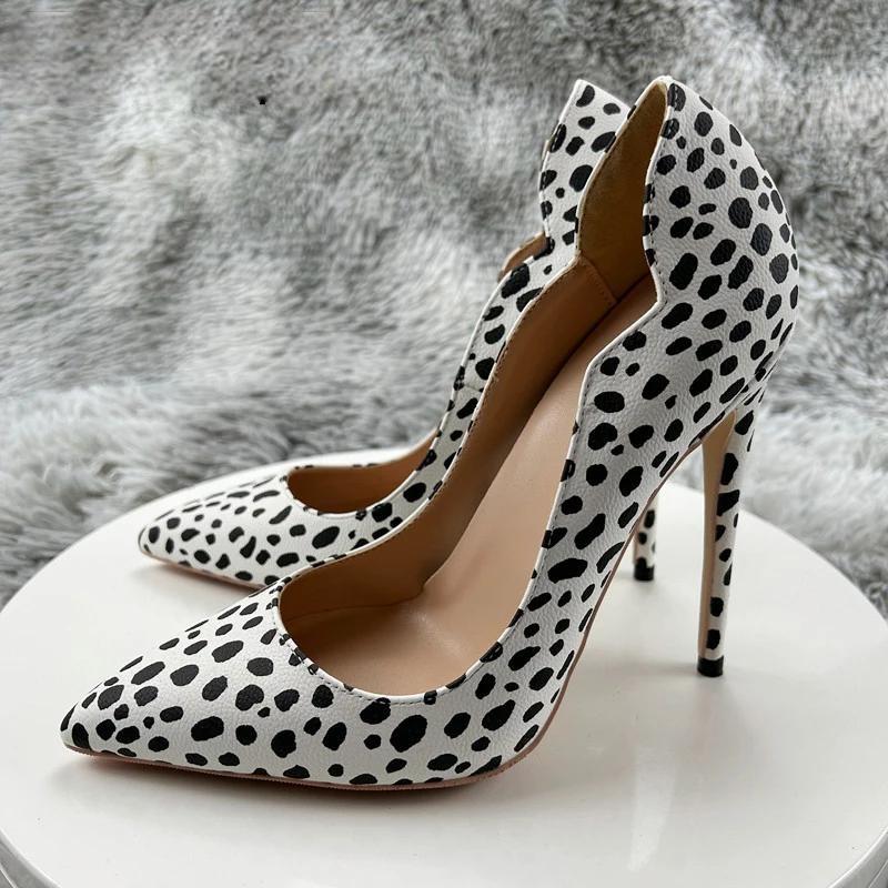 Leopard Print Side Curl Cut Pointy Toe High Heel Shoes For Women