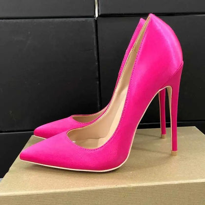 Rose Pink Satin Pointed Toe High Heels Stiletto Pumps For Women