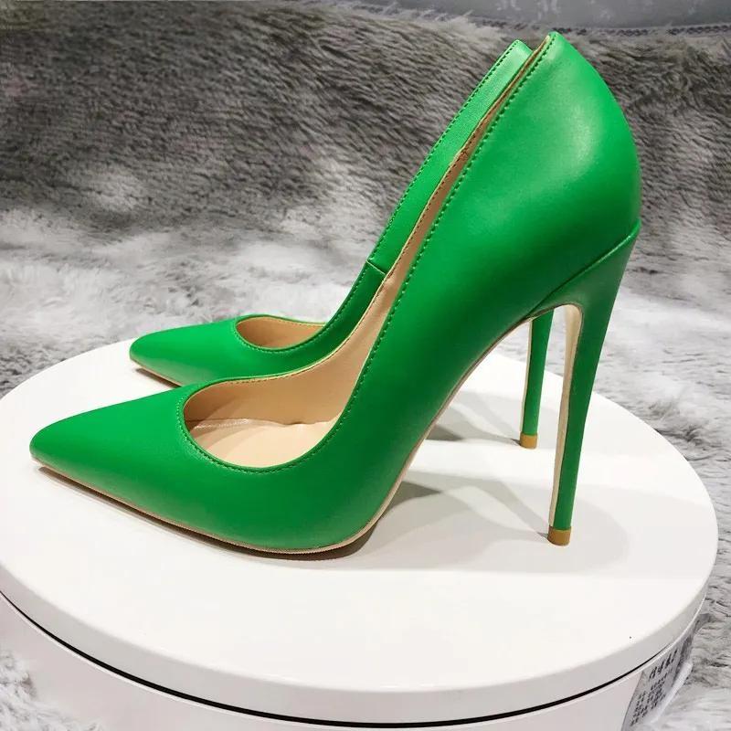 Green Women Pointy Toe High Heels 8/10/12Cm Slip On Stilettos Fashion