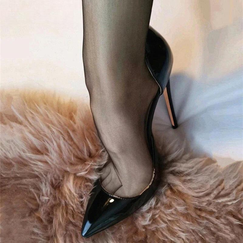 Black Women Side Open Pointy Toe High Heel Shoes