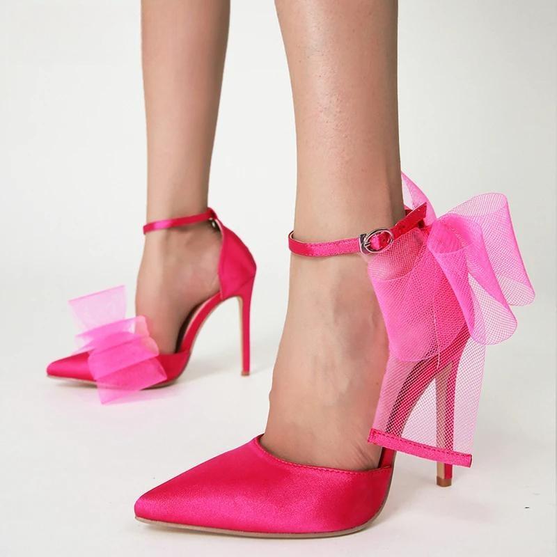 Silk Bowknot Satin Women Pumps Summer Pointed Toe High Heels