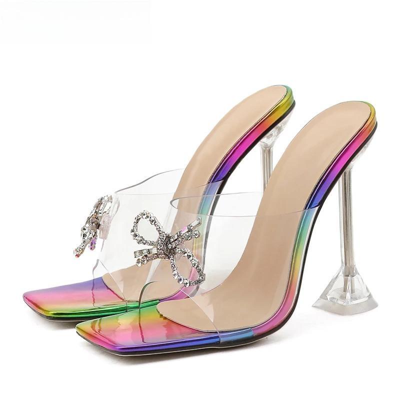 Transparent High Heel Women’s Slippers With Sexy Square Toe