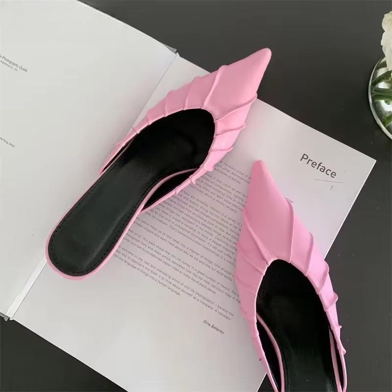 Purple Pink Pointed Toe Women Slippers With Thin Low Heels