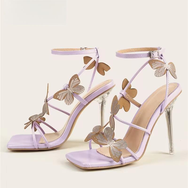 Crystal High Heels Sandals Women Summer Party Prom Dress Buckles Purple Pumps