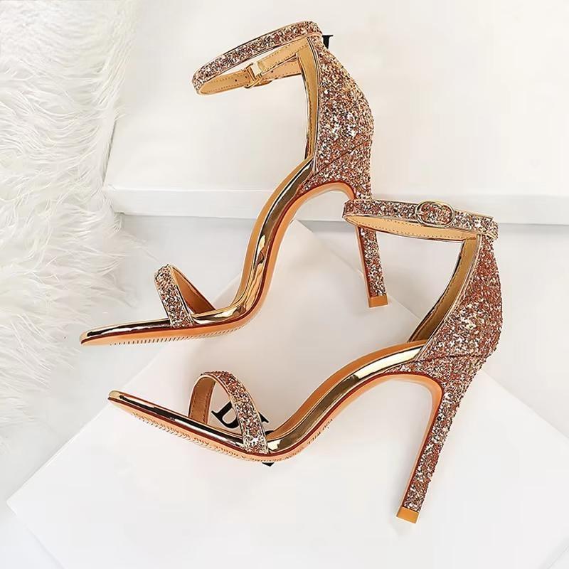 Silver Champagne High Heel Peep Toe Sandals For Women