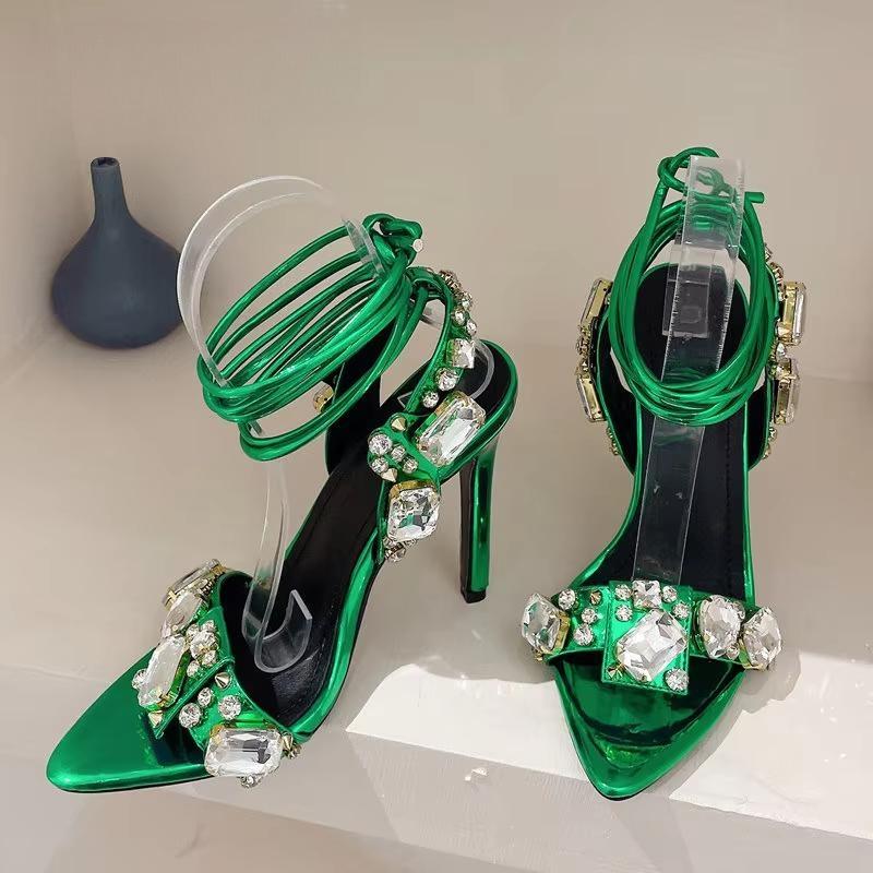 Summer Rhinestone Stiletto Sandals For Women
