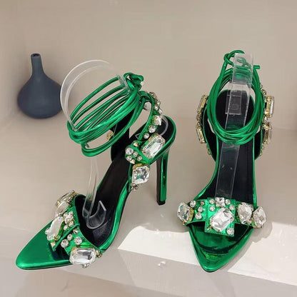 Summer Rhinestone Stiletto Sandals For Women