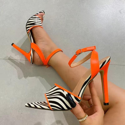 Zebra Print Pointed Toe High Heels Sandal For Women