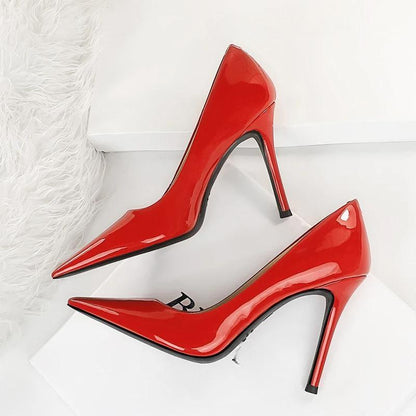 Patent Leather Woman Pumps With Pointed Toe High Heels For Office Wear Red / 34