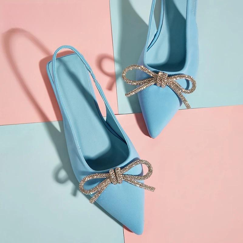 Autumn Crystal Butterfly-Knot Green Women Pumps With Shallow Pointed Toe For Strippers