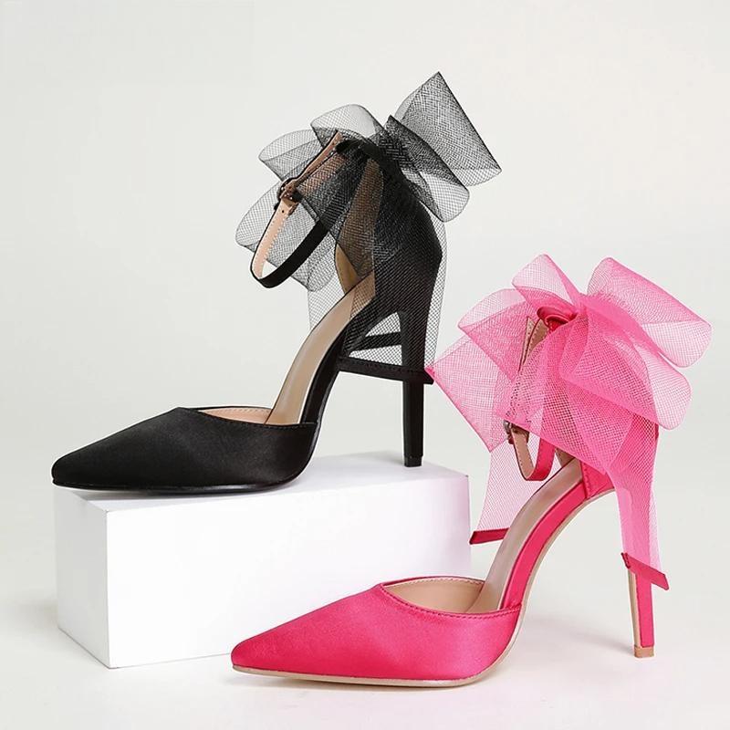Silk Bowknot Satin Women Pumps Summer Pointed Toe High Heels