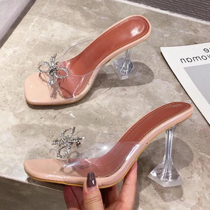 Transparent High Heel Women’s Slippers With Sexy Square Toe