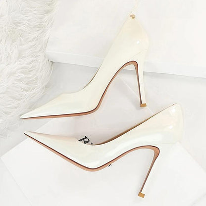 Patent Leather Woman Pumps With Pointed Toe High Heels For Office Wear White / 34