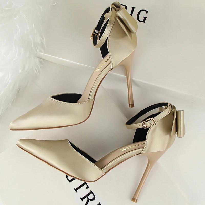 Satin Bow-Knot High Heels Women Pumps For Sexy Wedding Stiletto