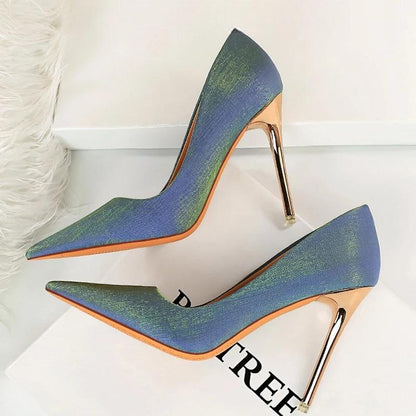 Satin Cloth Stiletto High Heel Women Pumps Blue-10.5Cm / 34