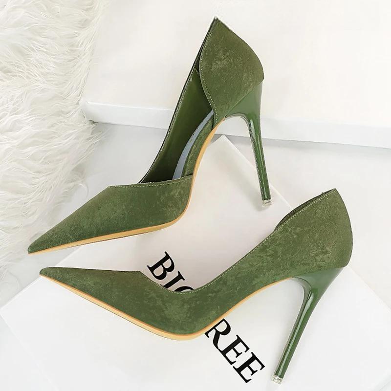 Designer Woman Pumps Pointed Toe High Heels For Parties Green / 34