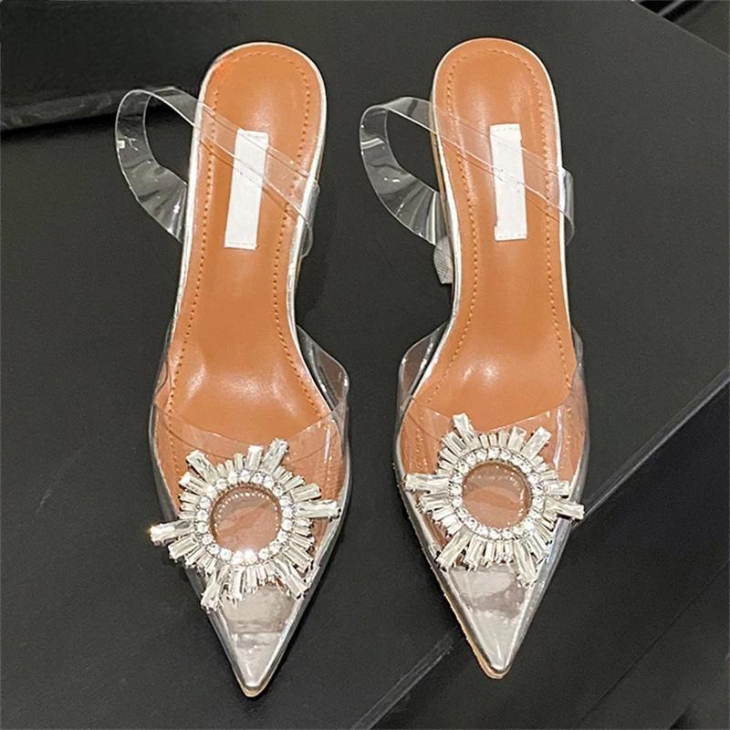 Sun Flower Crystal Pvc Transparent Women Pumps With Pointed Toe And Clear Heels