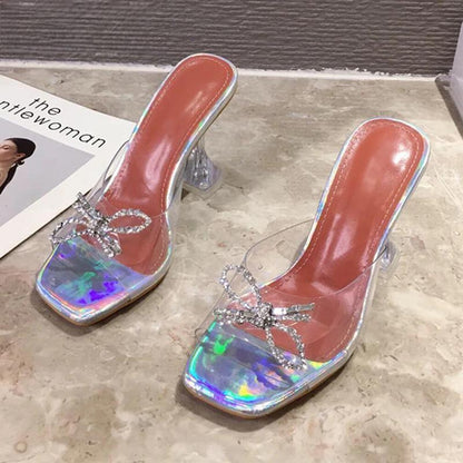 Transparent High Heel Women’s Slippers With Sexy Square Toe