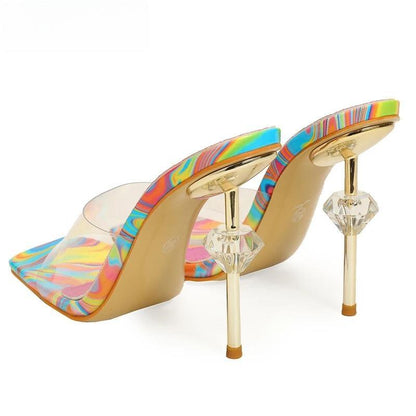 Crystal Diamond Slipper For Women Summer Fashion With Thin Heels