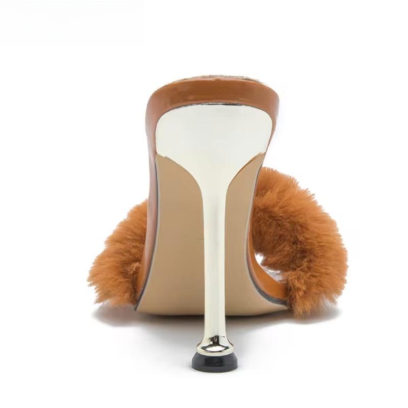 Faux Fur Women Mule High Heels Slippers Sandals
