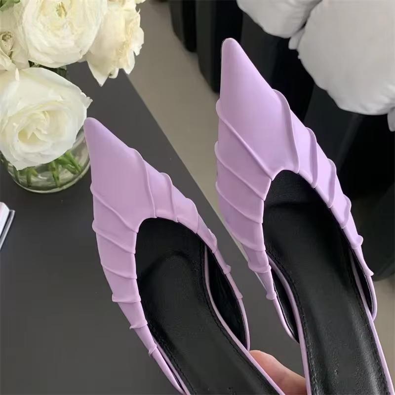 Purple Pink Pointed Toe Women Slippers With Thin Low Heels