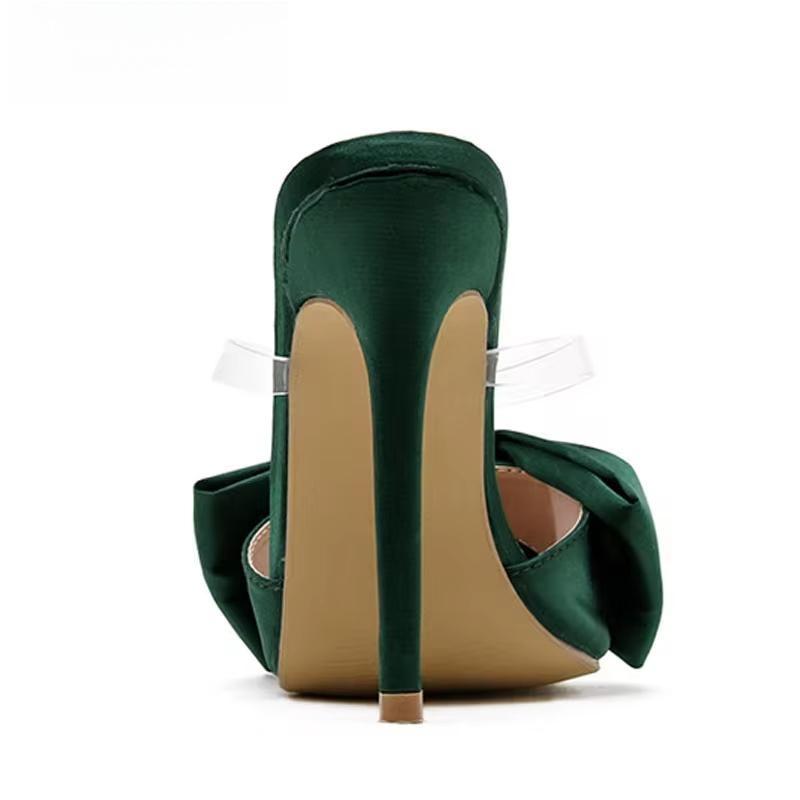 Silk Butterfly-Knot Slippers Mule High Heels Sandals For Women