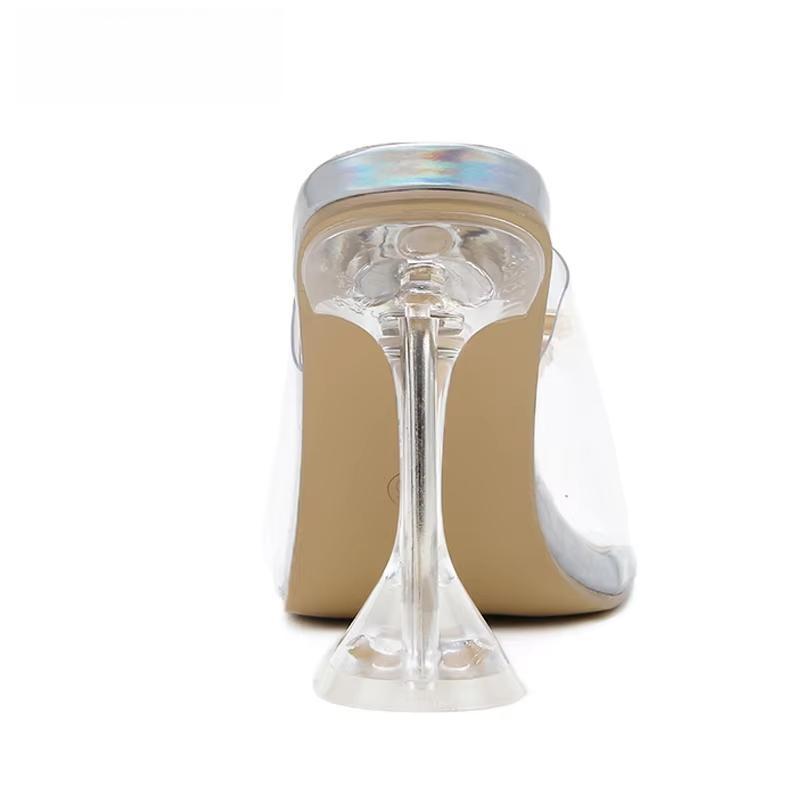 Pvc Transparent Crystal Sun Flowers Buckle Slipper For Women