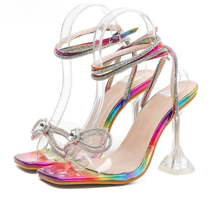 Rhinestone Bowtie Spike Heel Sandals For Women Sizes 35-42