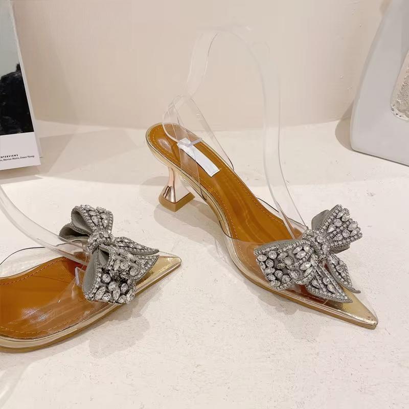 Crystal Sequined Bowknot Silver Women Pumps With Low And High Heels For Spring Autumn