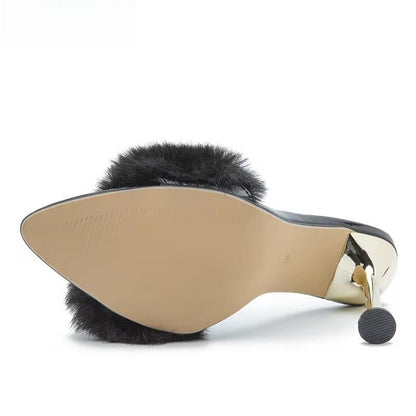 Faux Fur Women Mule High Heels Slippers Sandals