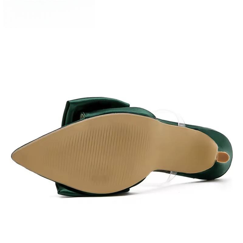 Silk Butterfly-Knot Slippers Mule High Heels Sandals For Women