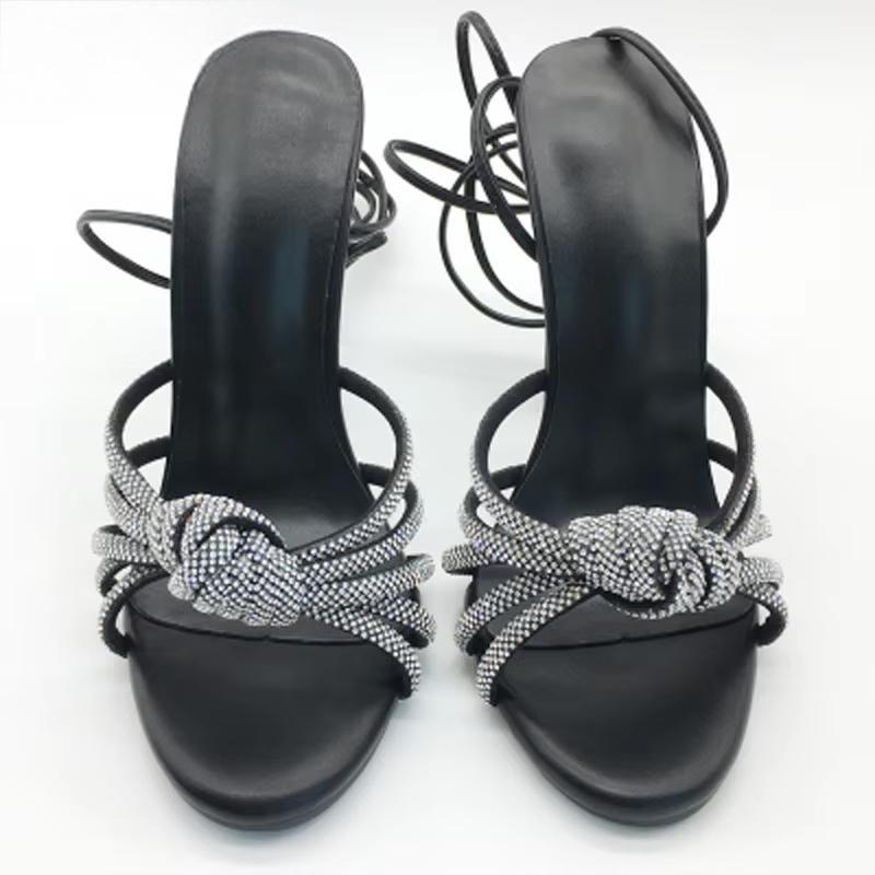 Crystal Peep Toe Ankle Strap Sandals With Thin Heels For Women’s Party Or Stripping