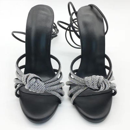Crystal Peep Toe Ankle Strap Sandals With Thin Heels For Women’s Party Or Stripping