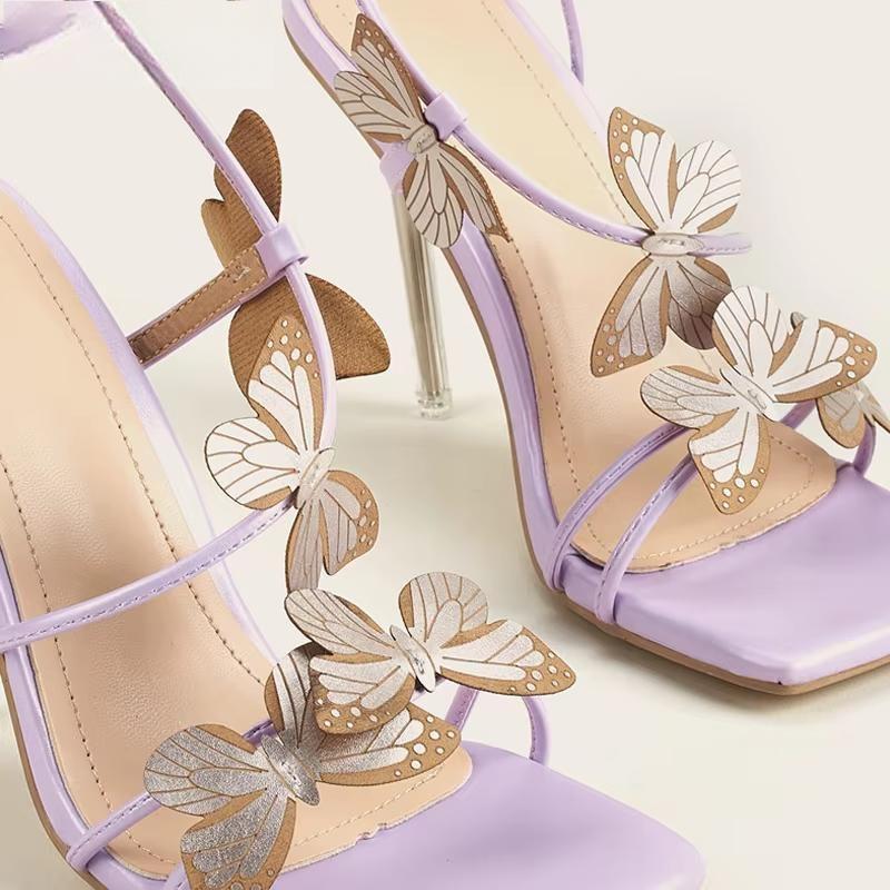 Crystal High Heels Sandals Women Summer Party Prom Dress Buckles Purple Pumps