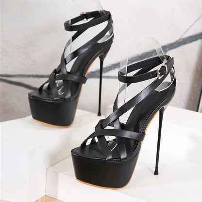 Ankle Buckle Strap Open Toe Women Sandals Stiletto High Heels For Party Platform Club