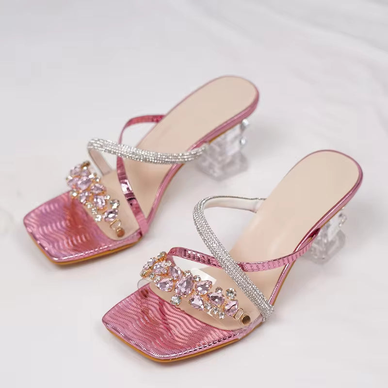 Crystal Clear High Heel Sandals For Women Pink / 35