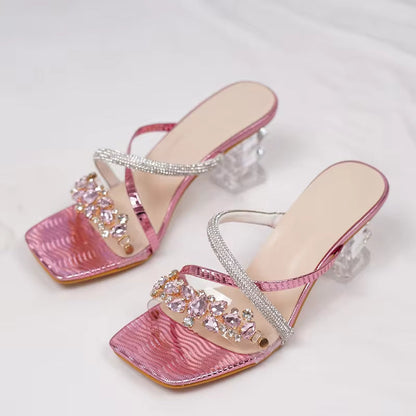 Crystal Clear High Heel Sandals For Women Pink / 35
